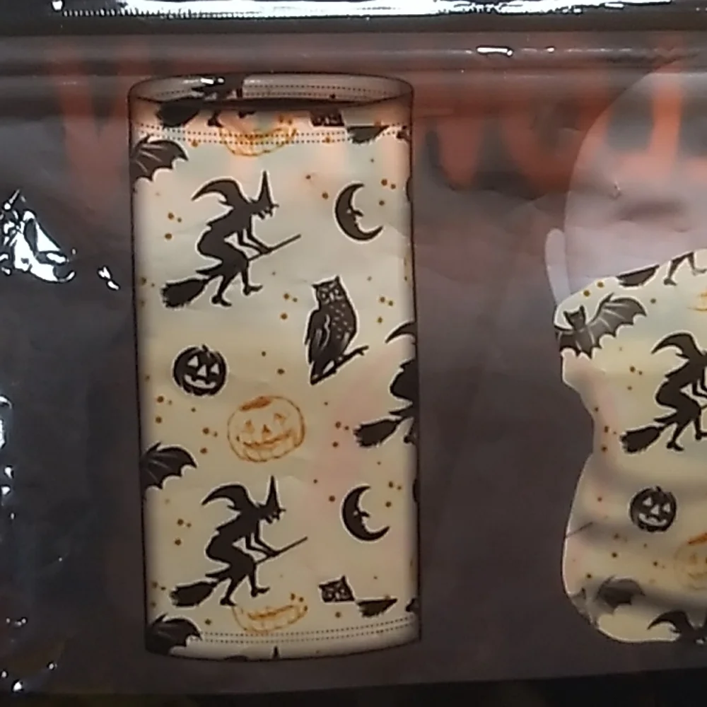 Halloween Gaiter Mask Black Witch, Moon & Owl, Orange Pumpkin